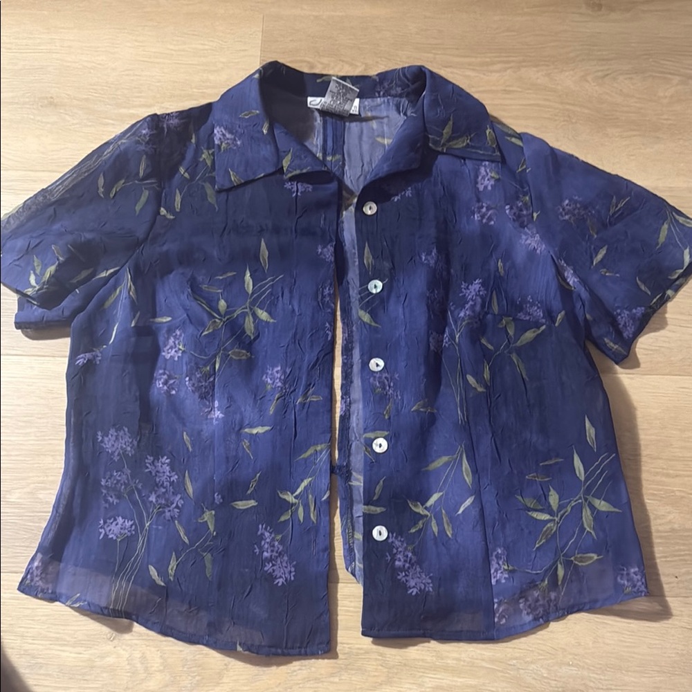 Floral Sheer Button-Up Blouse